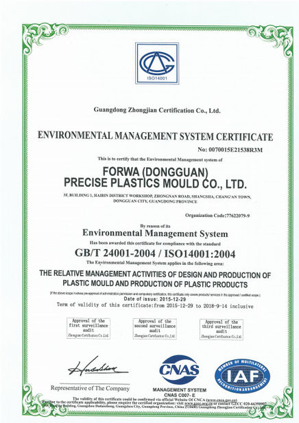 Cina FORWA PRECISE PLASTIC MOULD CO.,LTD. Sertifikasi